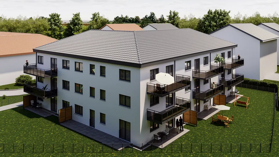 Visualisierung des Wohngebäudes Köfering von der Straßenseite
